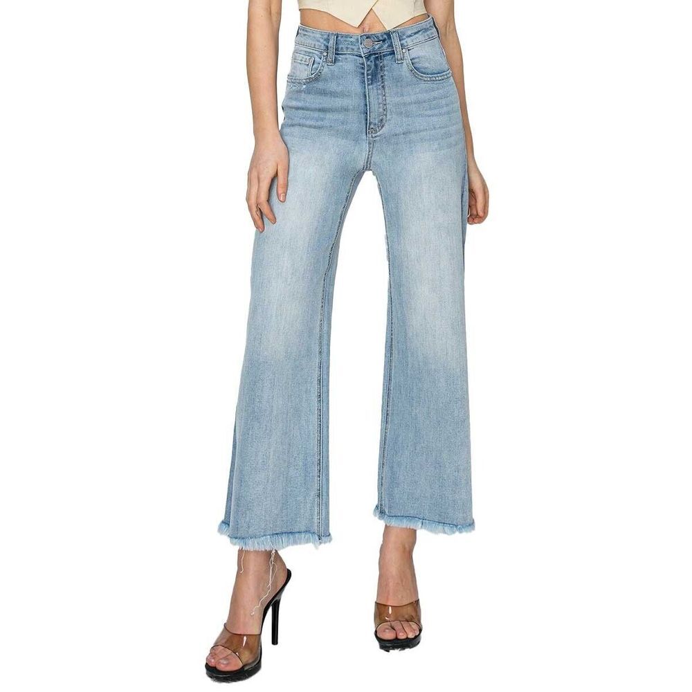 Risen Jeans High Rise Frayed Ankle Wide Jeans Women 32 NWOT Stretch Blue RDP1025
